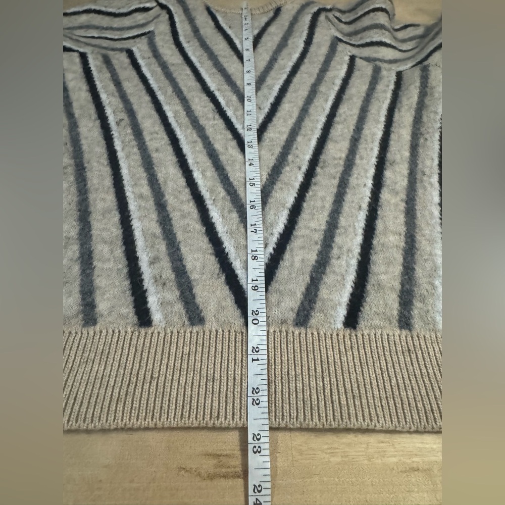 Striped V-Neck Chevron Cozy Sweater - Cream/Black - Picture 6 of 7